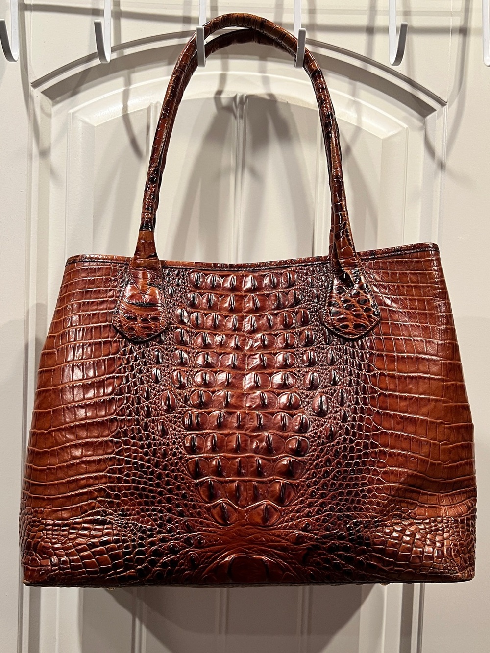 Brahmin Croc-Embossed Brown Leather Tote Shoulder Bag